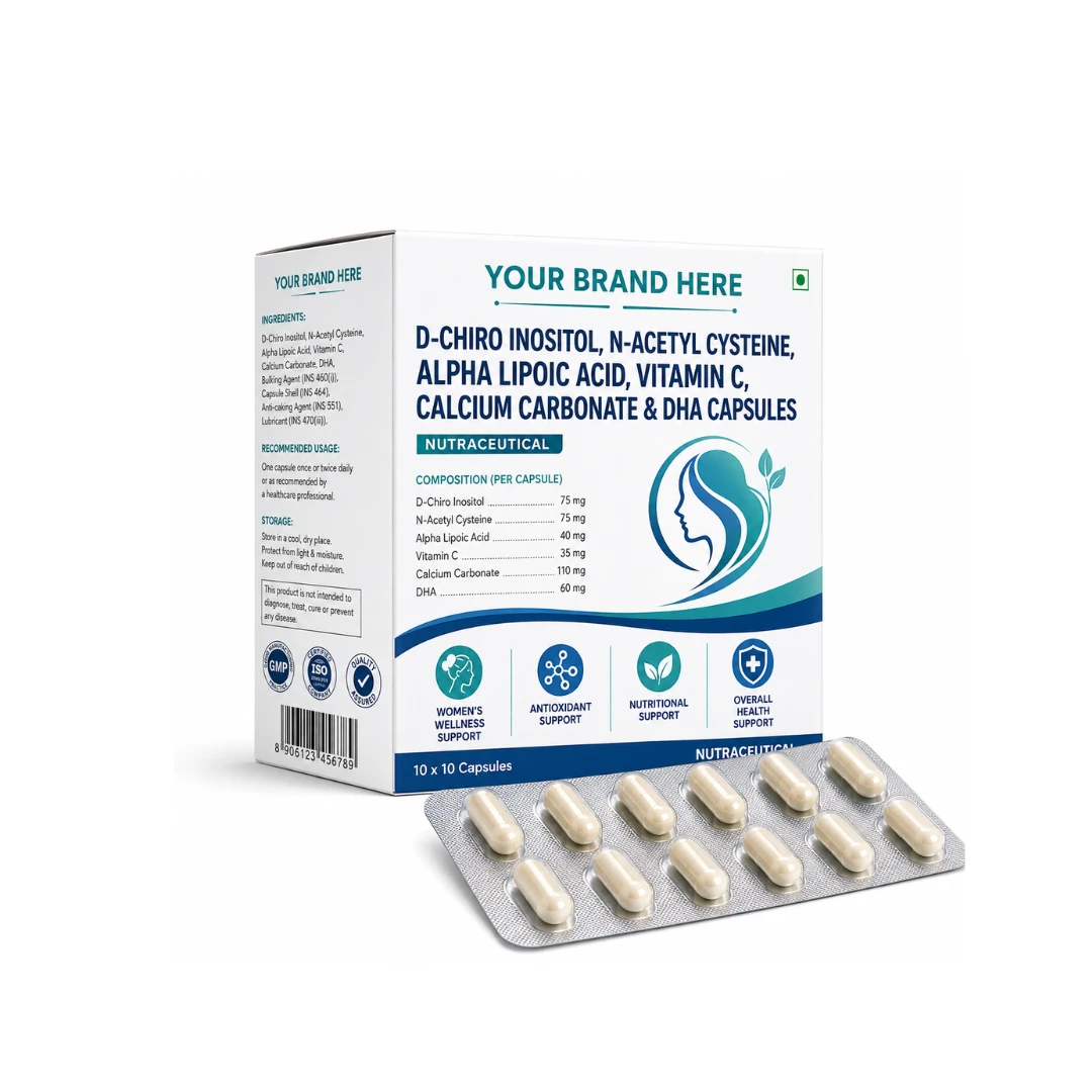 D-CHORO INOSITOL 75MG+N-ACETYL CYSTEINE 75 MG+ ALPHA -LIPOIC ACID 40MG + VITAMIN C -35 MG + CALCIUM CARBONATE 110 MG+ DHA-60MG CAPSULE