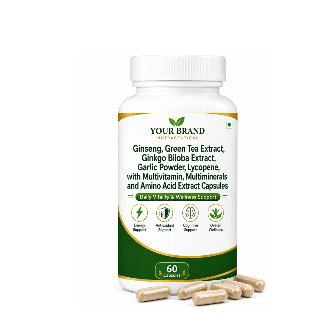 GINSENG+ GREEN TEA EXTRACT+ GINKGO BILOBA EXTRACT + GARLIC POWDER+LYCOPENE WITH MULTI-VITAMIN +MULTIMINERALS & AMINO ACID EXTRACT